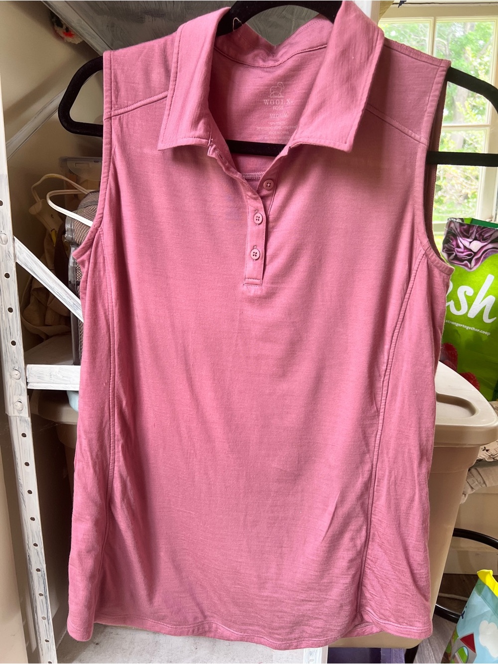 Woolx Rosie Merino Sleeveless Polo Tank Top Dusty Rose wool quality nice - Picture 2 of 4